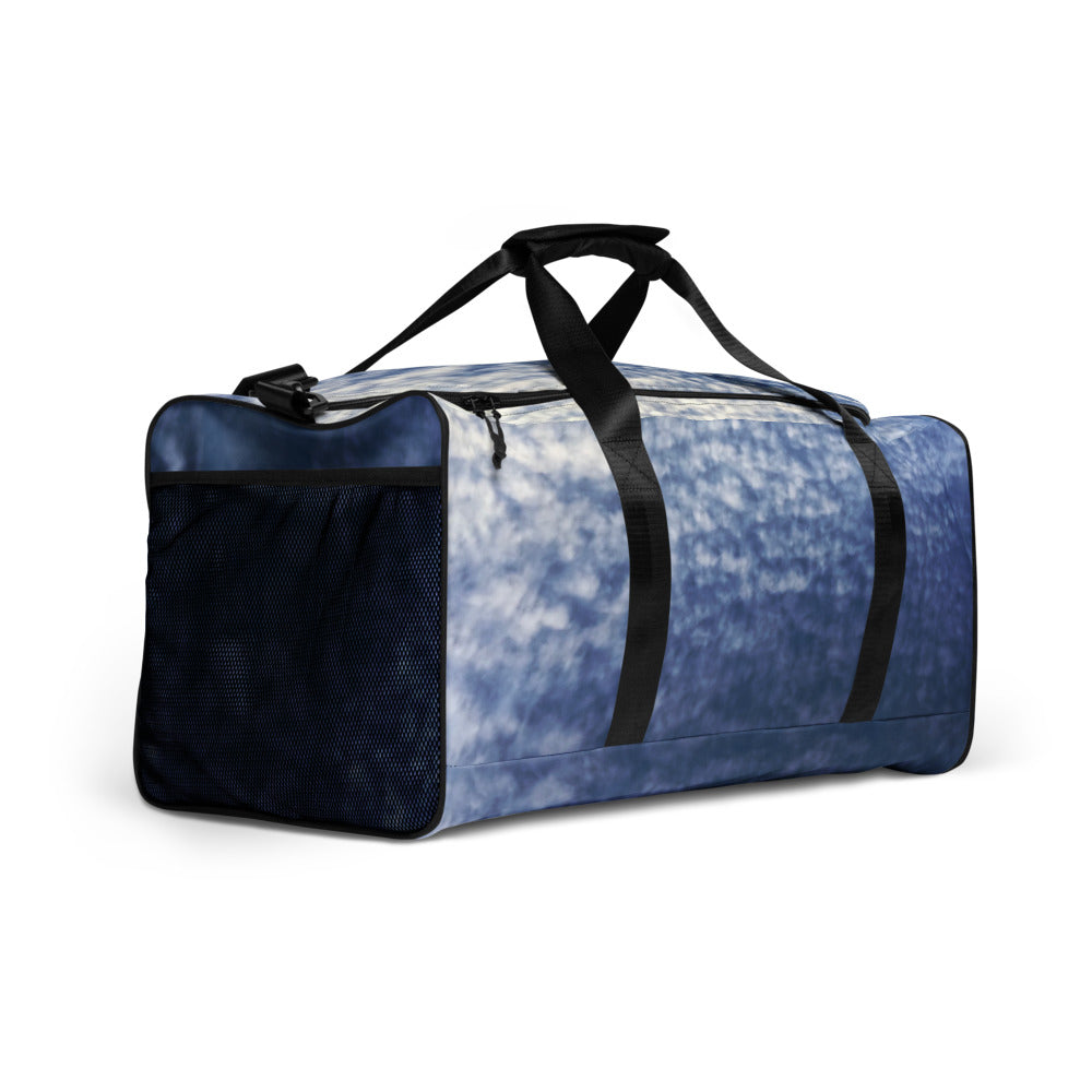 Paintbrush Clouds Duffle Bag 3/4 View Mesh Pocket