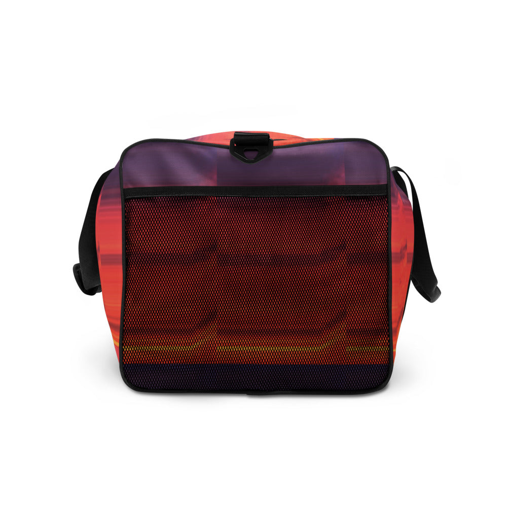 Abstract Sunset Duffle Bag Right Side Pocket Detail