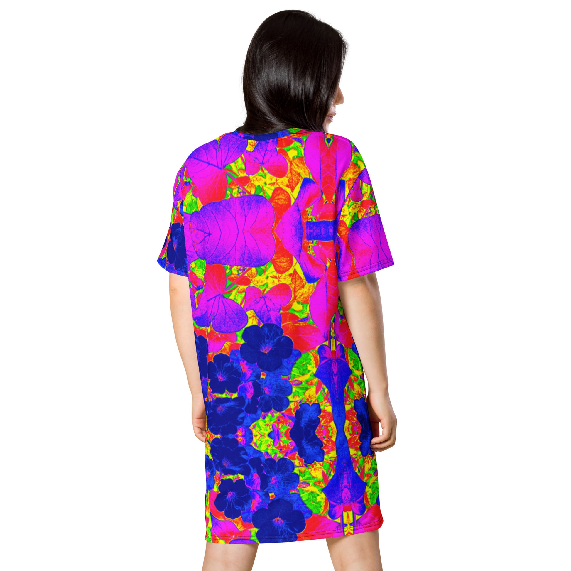 Neon Leaves All-Over Print T-shirt Dress Back