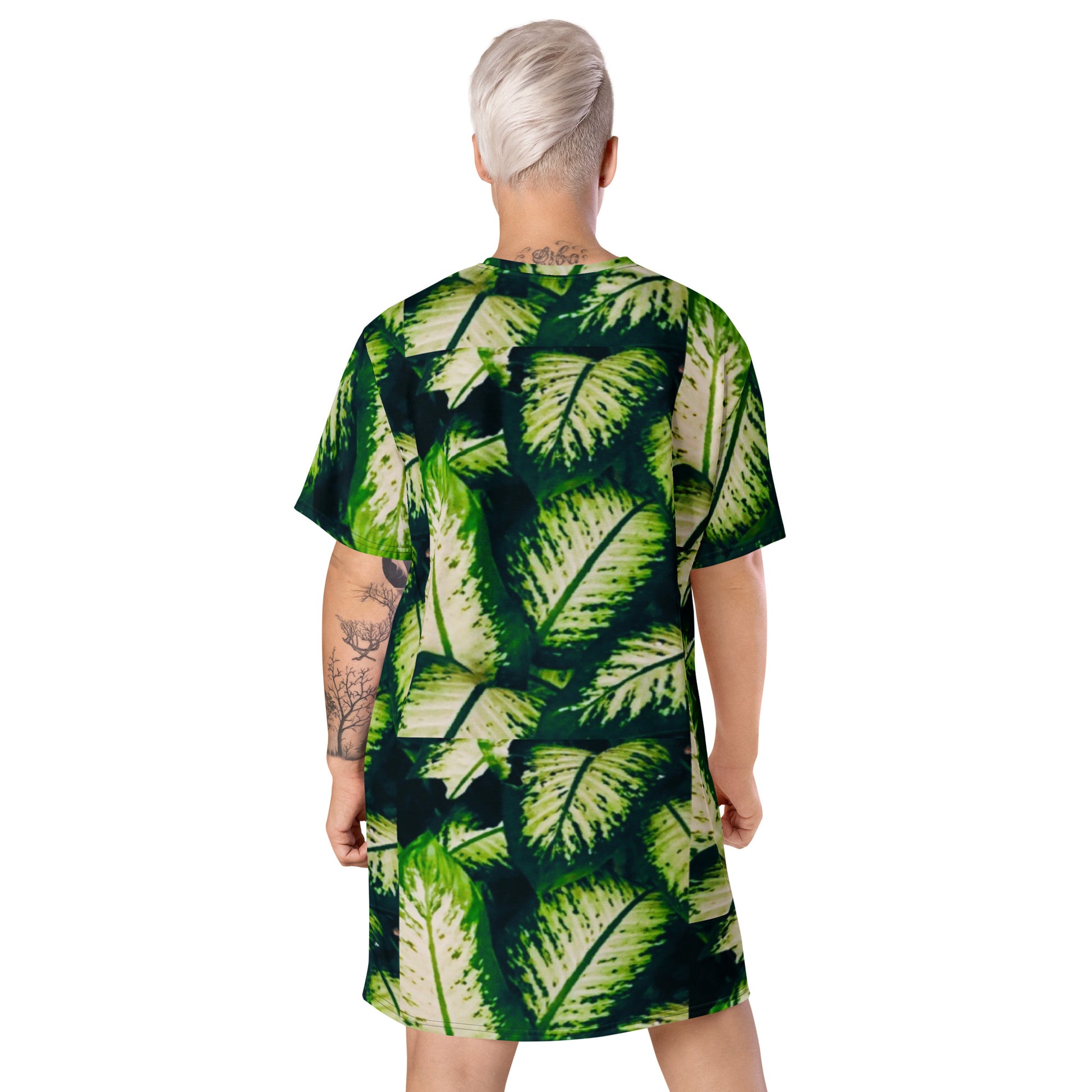 Rainforest Leaves All-Over Print T-Shirt Dress Back