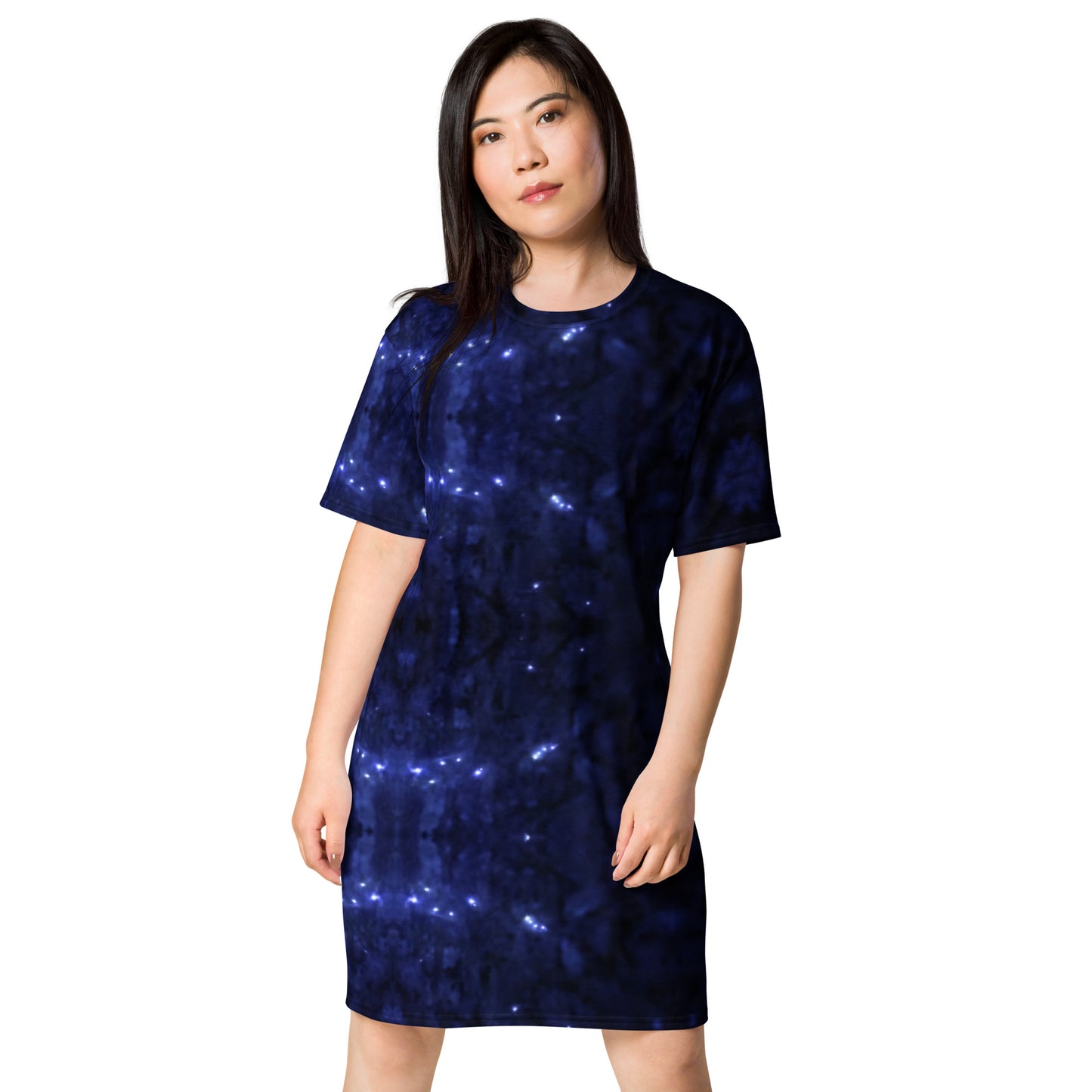 Abstract Galaxy All-Over Print T-shirt Dress Front