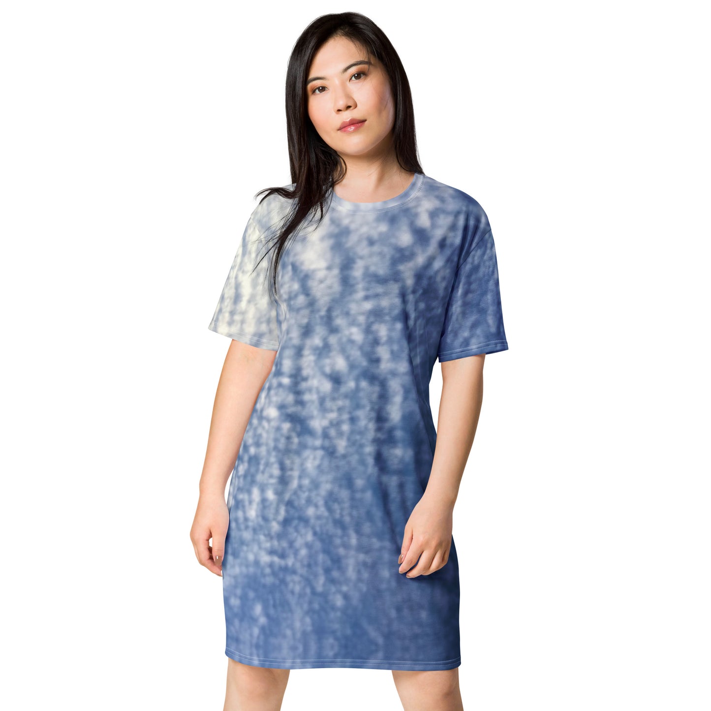 Paintbrush Clouds All-Over Print T-Shirt Dress Front