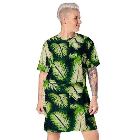 Rainforest Leaves All-Over Print T-Shirt Dress Front