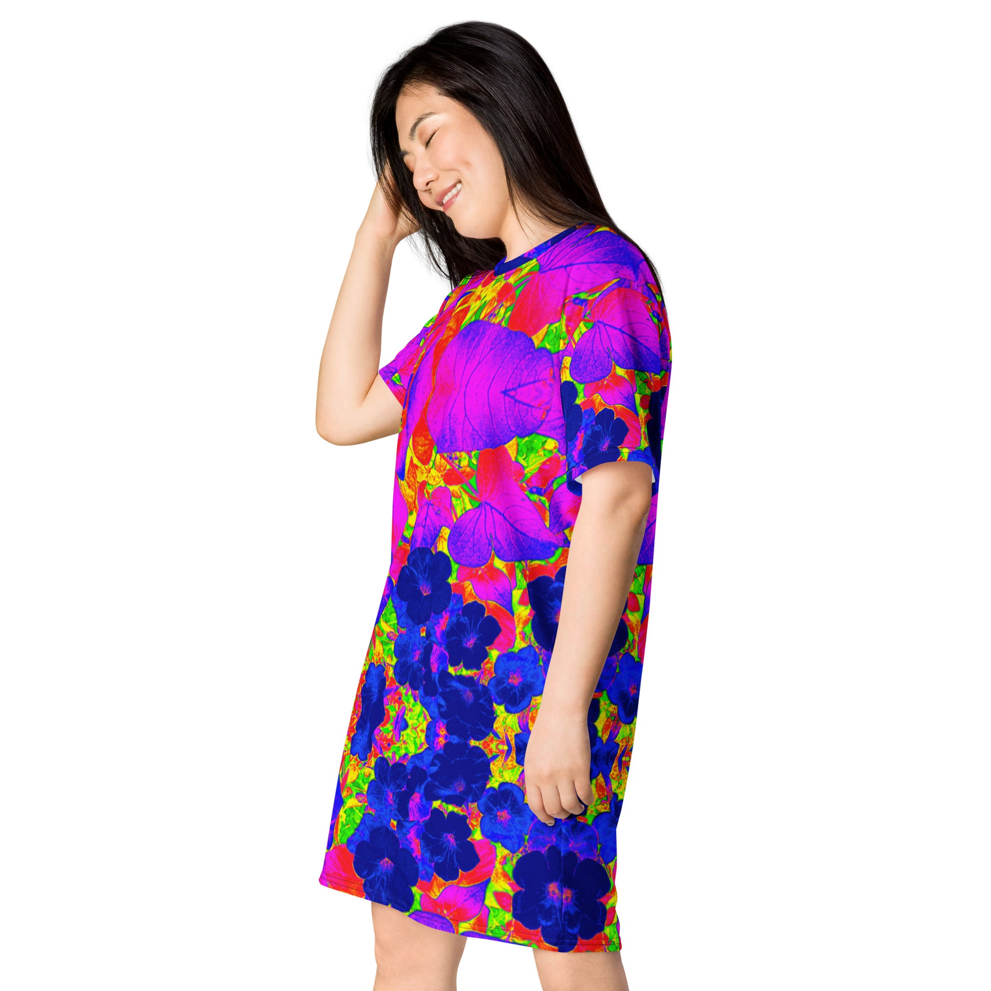 Neon Leaves All-Over Print T-shirt Dress Left Front