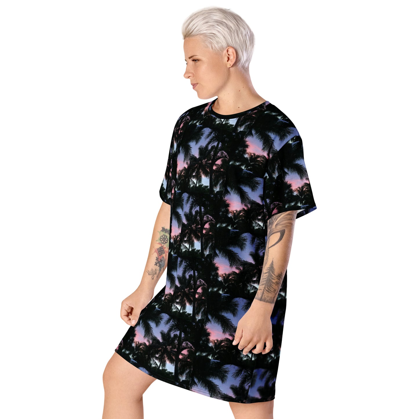 Sunset Palms Camo All-Over Print T-Shirt Dress Left Front