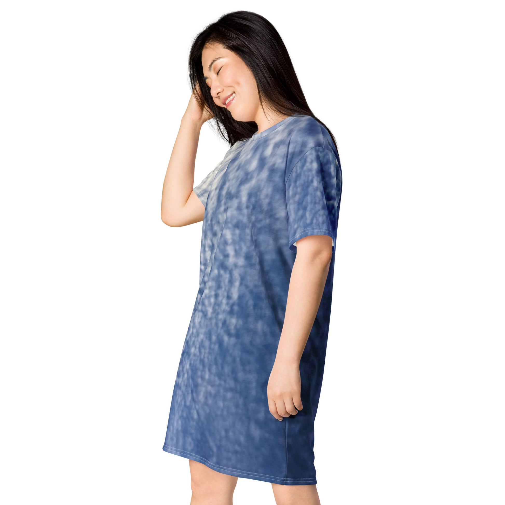 Paintbrush Clouds All-Over Print T-Shirt Dress Left Front