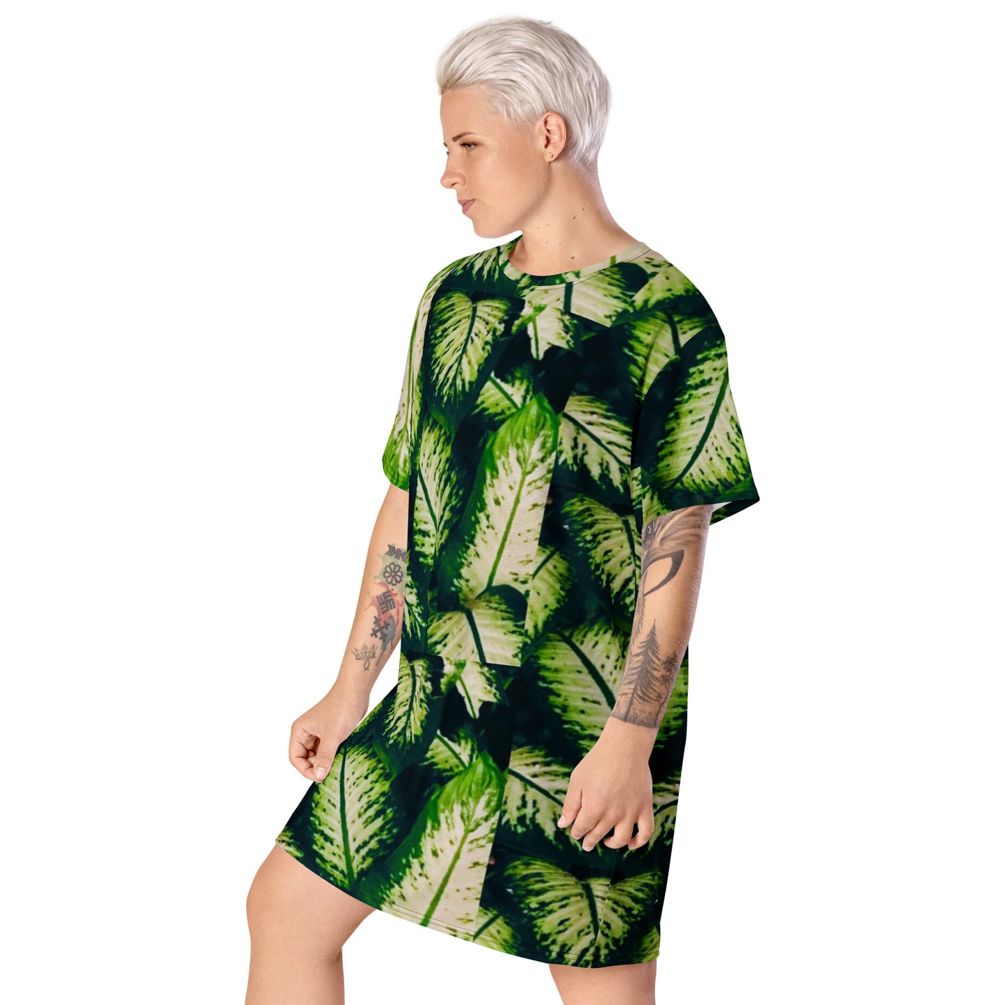 Rainforest Leaves All-Over Print T-Shirt Dress Left Front