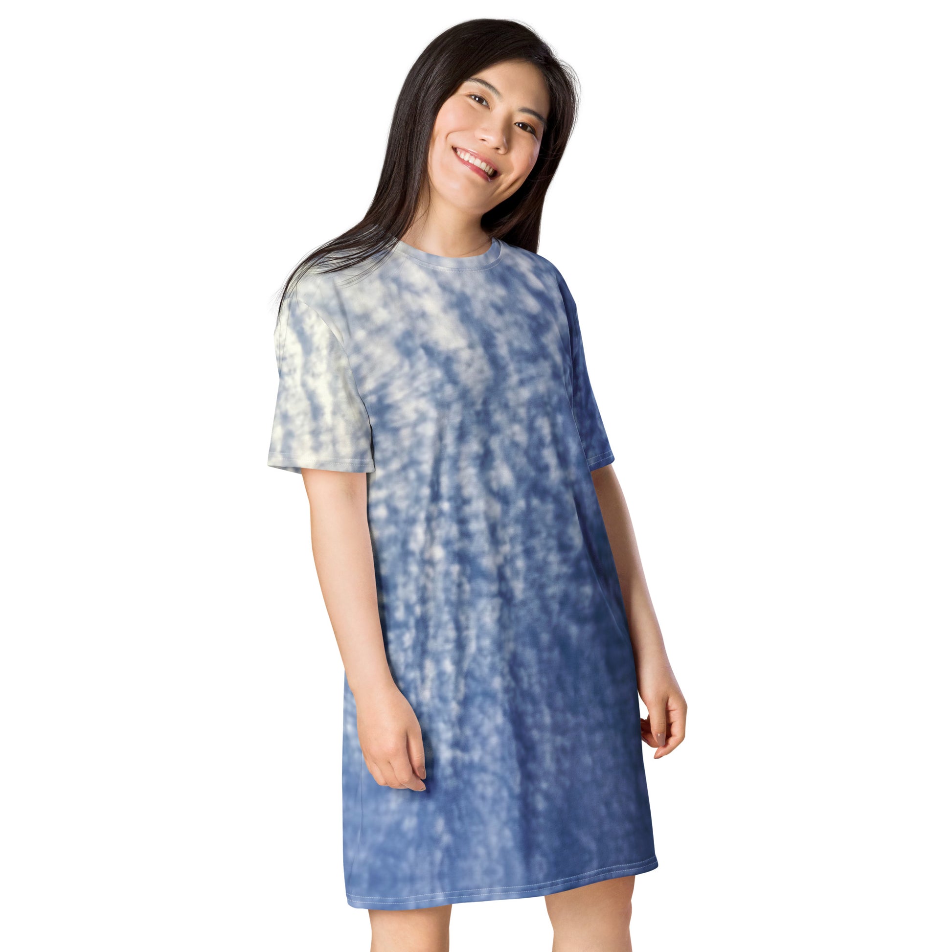 Paintbrush Clouds All-Over Print T-Shirt Dress Right Front