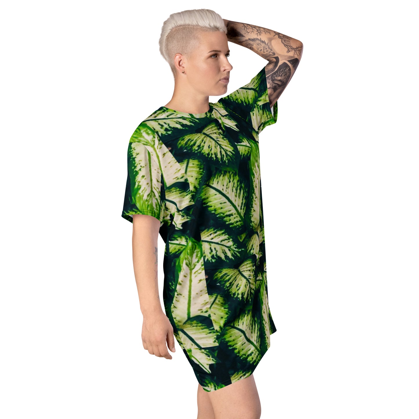 Rainforest Leaves All-Over Print T-Shirt Dress Right Front