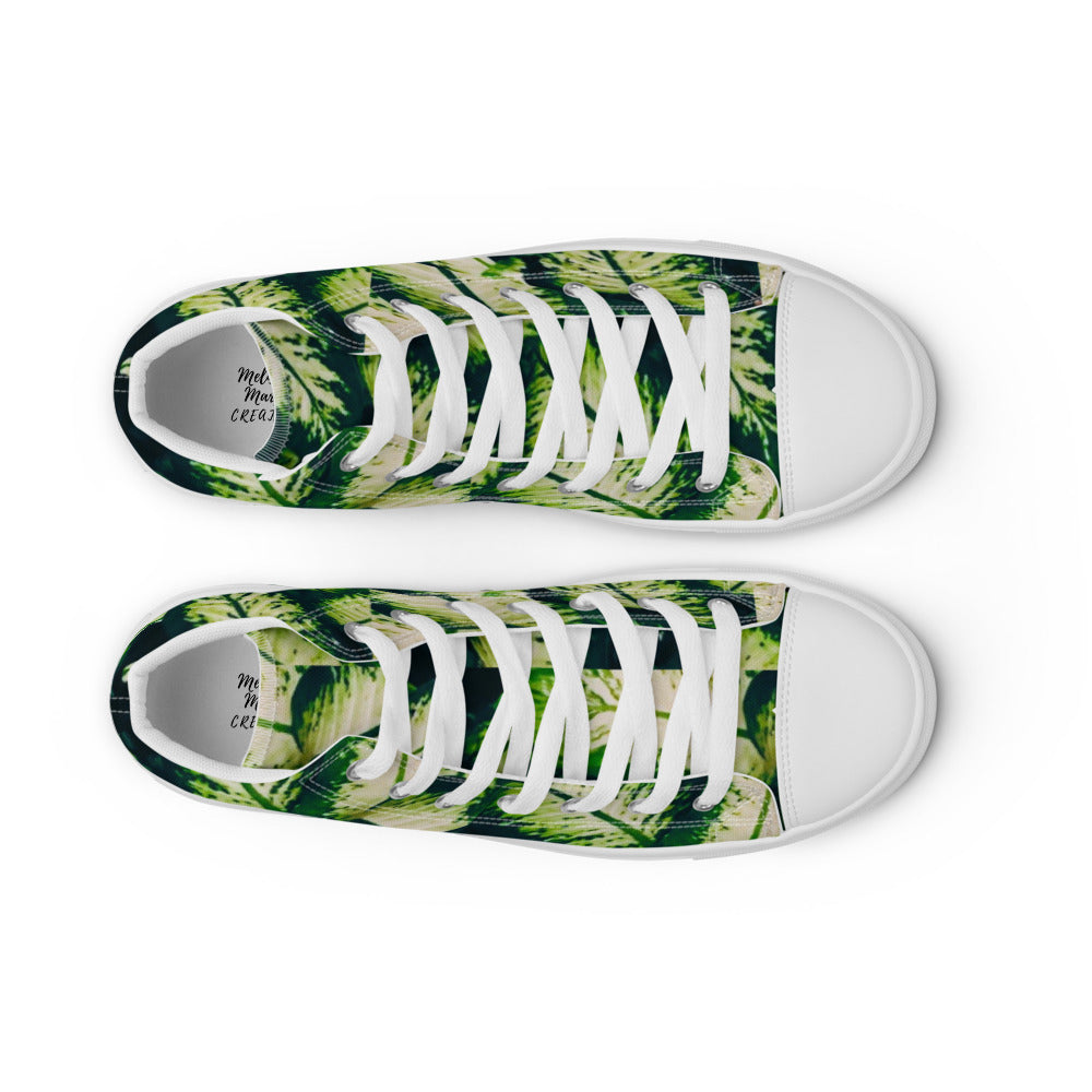 Rainforest Leaves Men’s High Tops Top View