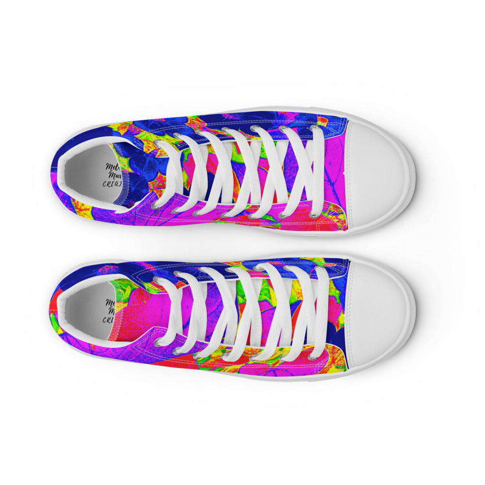 Neon Leaves Women's High Tops Top View